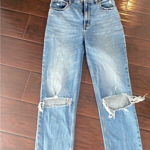 Abercrombie & Fitch Blue Straight Leg Jeans with Distressed Design
